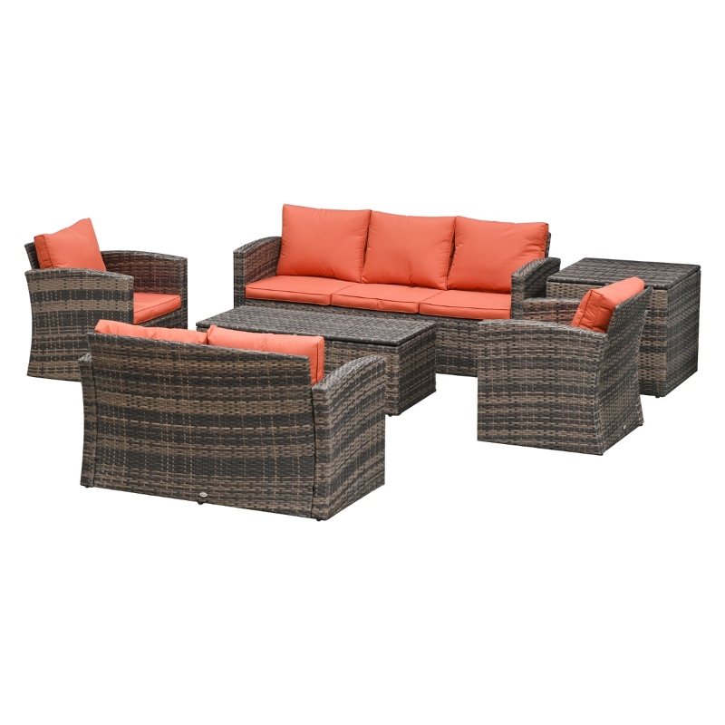 【Furniture】【BS】6 PCS Outdoor Patio Furniture Sets, PE Rattan Wicker Sofa Furniture Conversation Sets