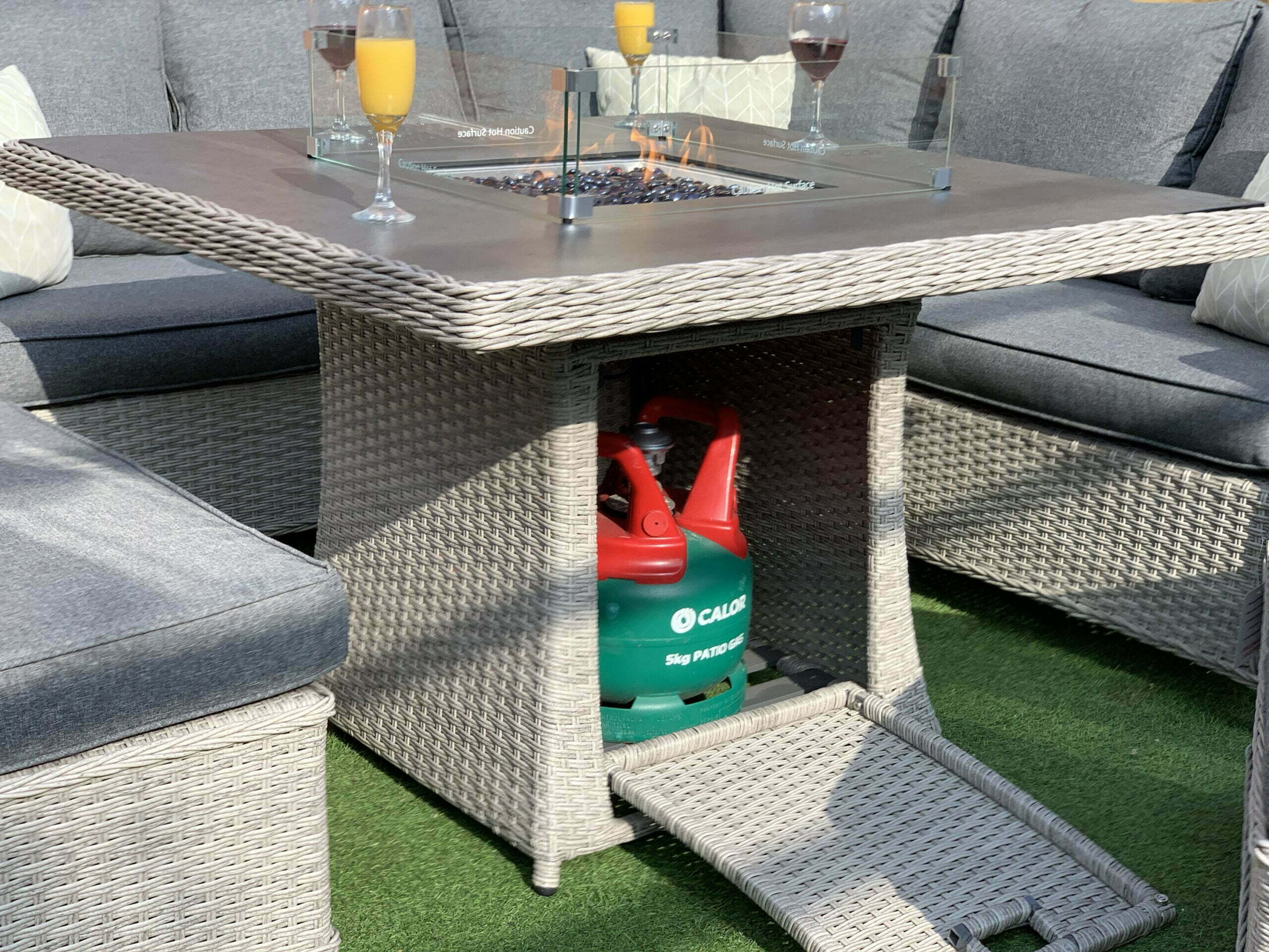 Rattan Corner Firepit Dining Patio Set 8 Seater