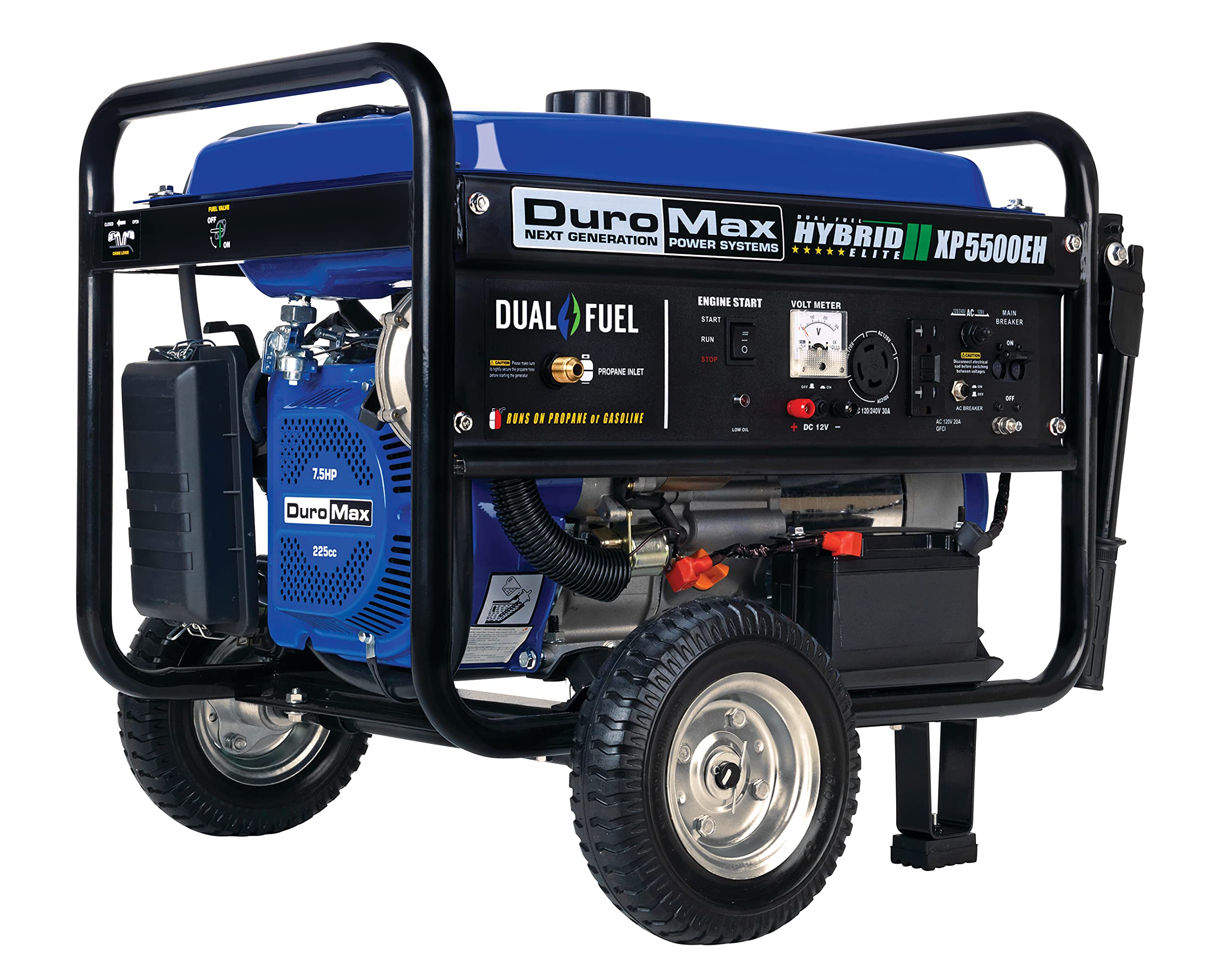 DuroMax XP13000EH Dual Fuel Portable Generator 13000 Watt Gas or Propane Powered Electric Start-Home Back Up, Blue/Gray