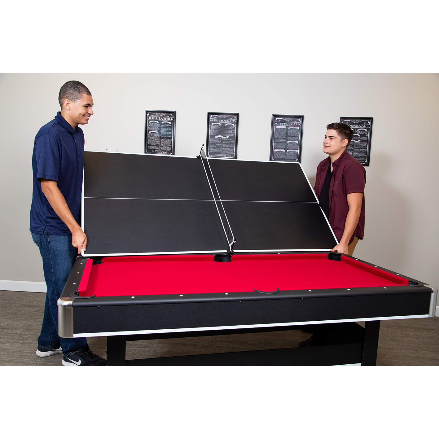 Hathaway Spartan 6-Ft Pool & Table Tennis Multigame Table for Family Recreation Game Rooms with Red Felt Playing Surface, All Accessories Included - Black Finish, 72