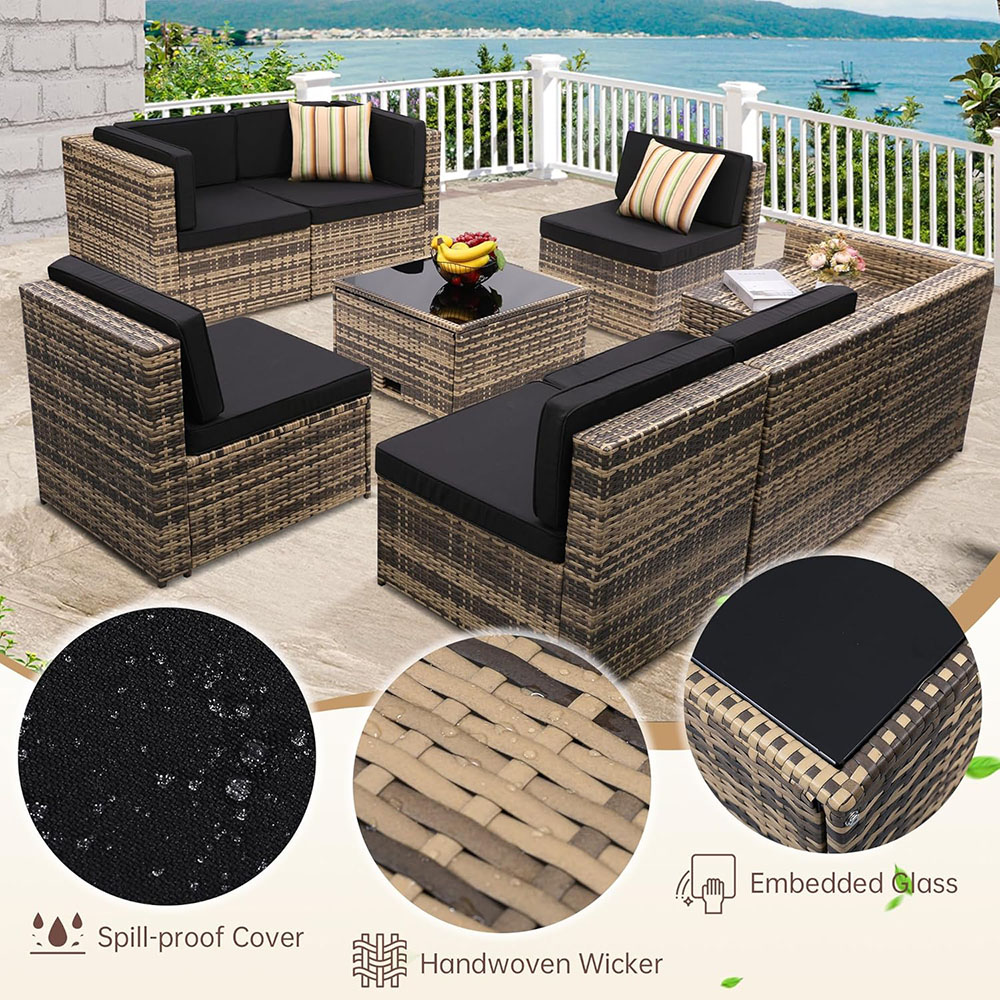 KROFEM 8-piece patio rattan furniture set with hidden storage