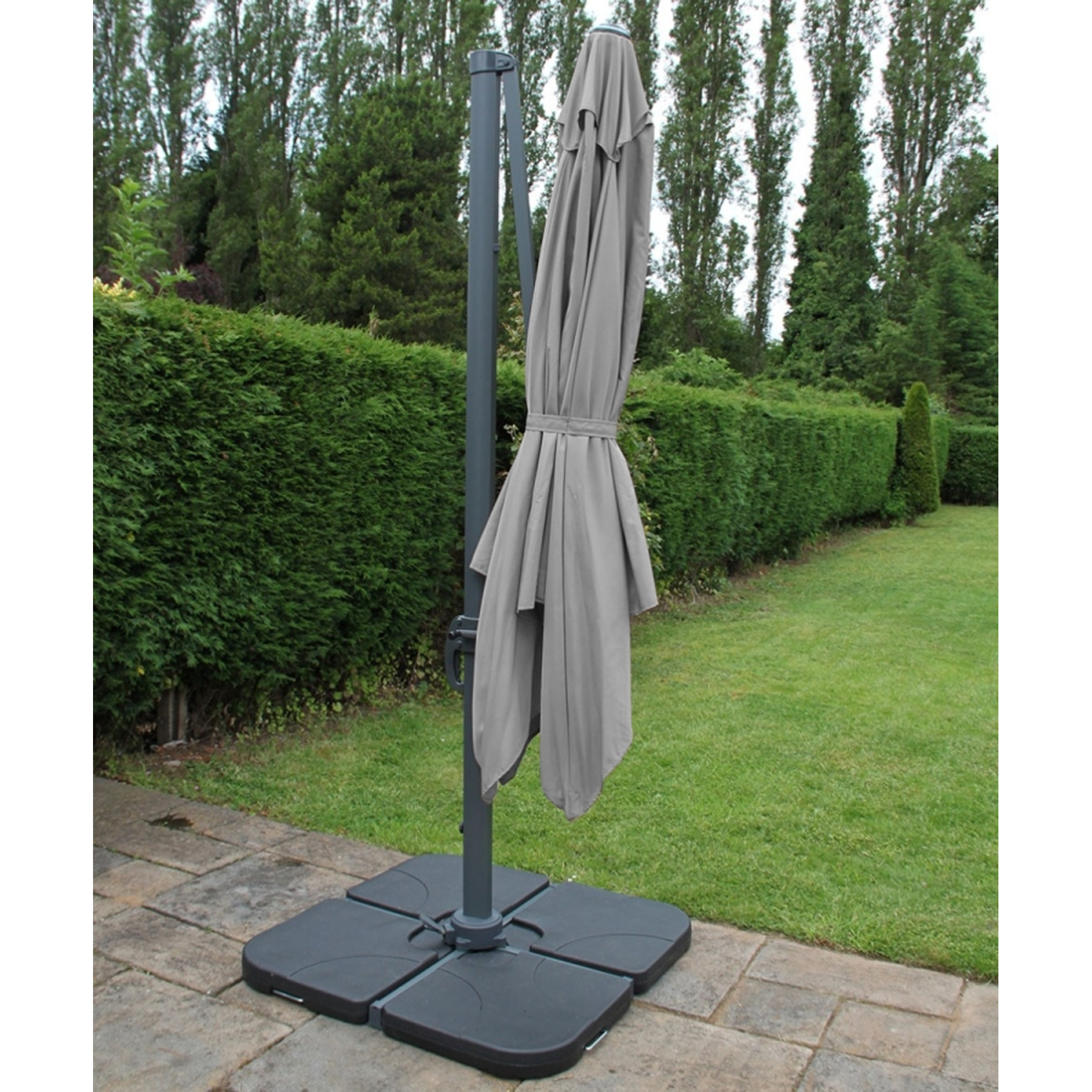 Grey 3m Square Rotating 360 Degree Cantilever Parasol