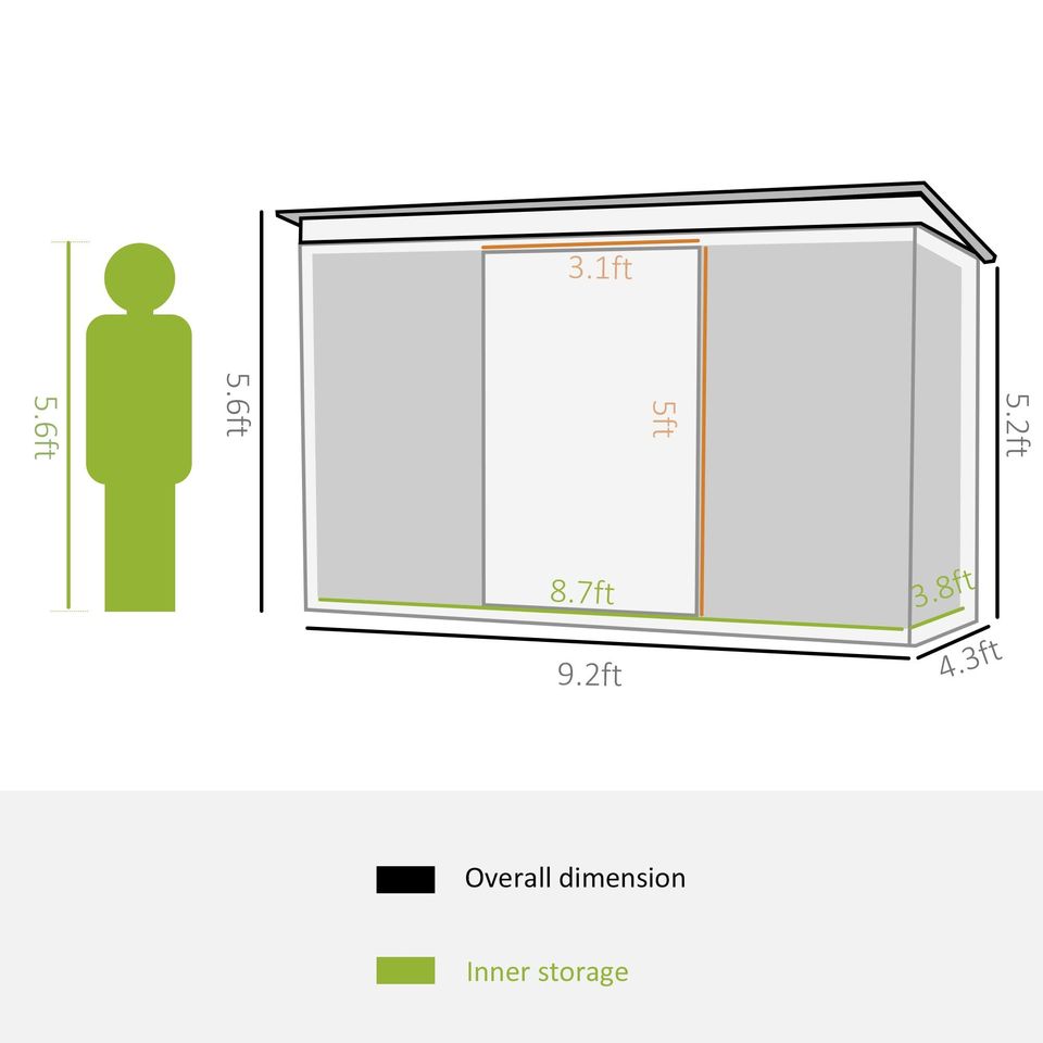 【Storage Shed】9' x 4' Corrugated metal storage shed outside equipment kit, light green