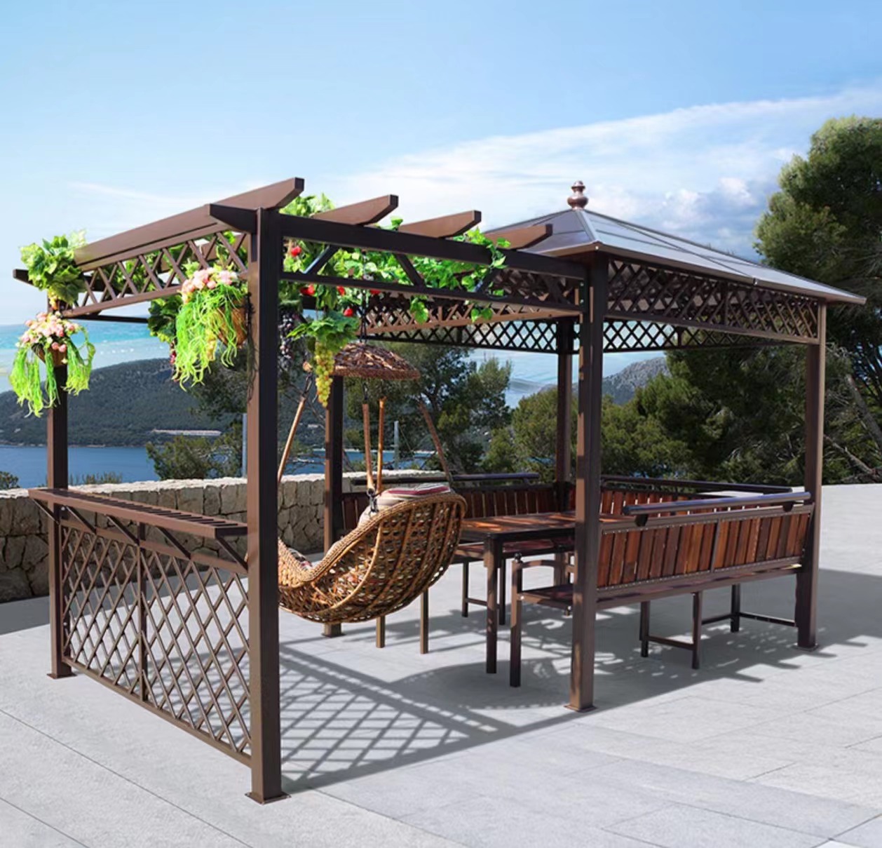 【Gazebo】【BS】Outdoor gazebo hanging chair villa garden antiseptic wood four-corner pavilion