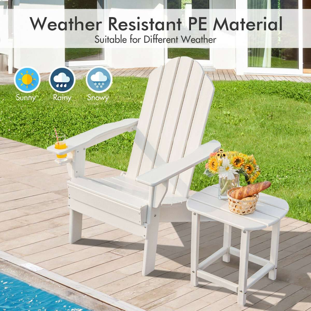 Adirondack Chair, Weather Resistant HIPS Garden Chair with Movable Cup Holder