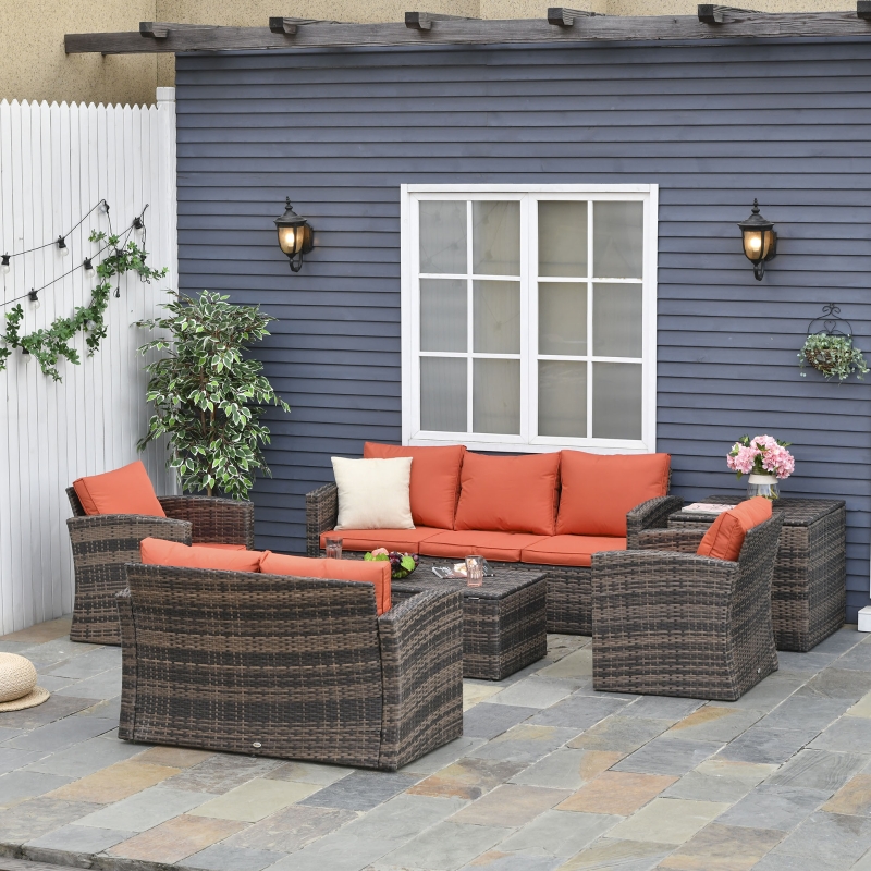 【Furniture】【BS】6 PCS Outdoor Patio Furniture Sets, PE Rattan Wicker Sofa Furniture Conversation Sets