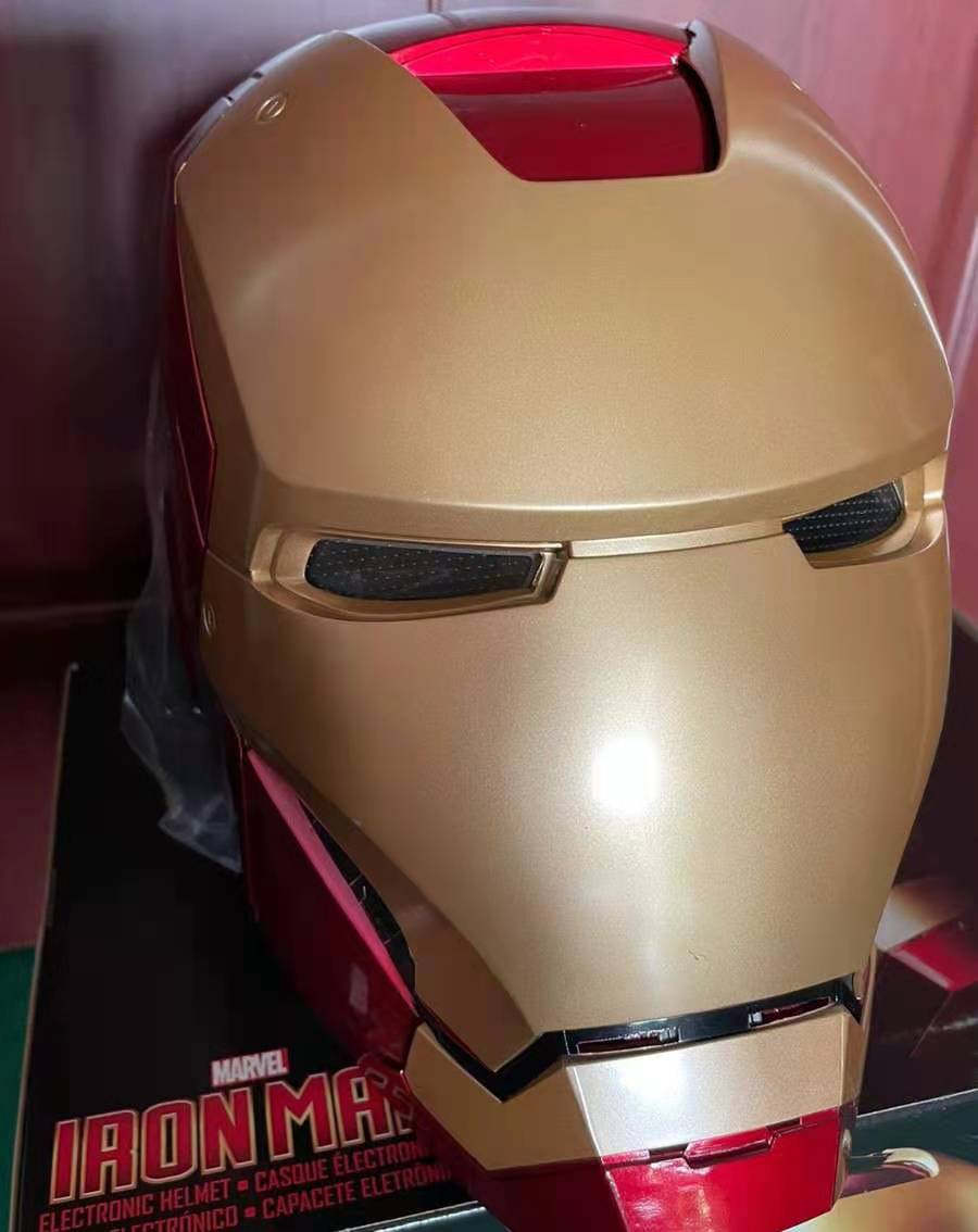 Adult Iron-Mans Helmet Electronic MK 5 Helmet with Jarvis Voice/Sensing/Remote Control Open/Close Sounds & LED Eyes Light Up Super Hero Movie 1:1 Model for Halloween