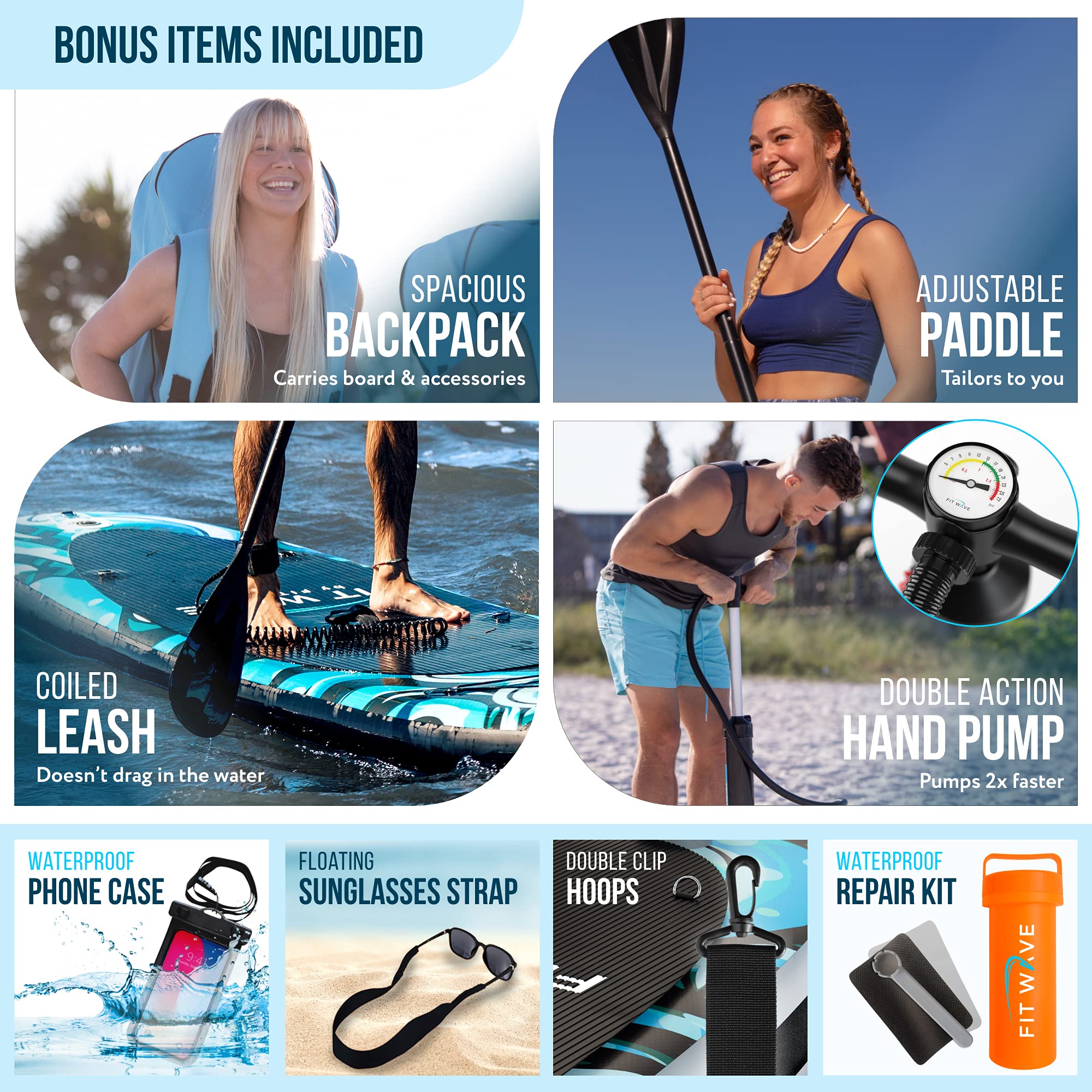 SUP Inflatable Paddle Board for Adults 305x81x15cm Complete Kit for Stand Up Paddleboarding - Anti-slip Deck Inflatable Stand Up Paddleboards Paddle Board Accessories Backpack Pump Adjustable Paddle