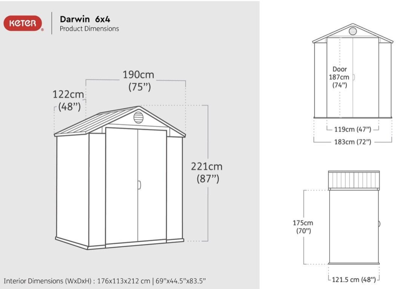 Keter Darwin 6 X 4 Ft Double Door Shed, Garden Storage Shed - Grey