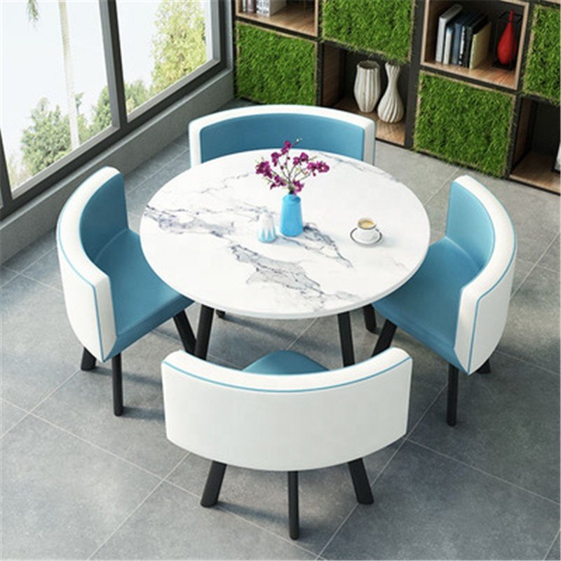 【Furniture】【BS】Small Round Wooden Dining Table Set with 4 Upholstered Chairs for Corner Balcony