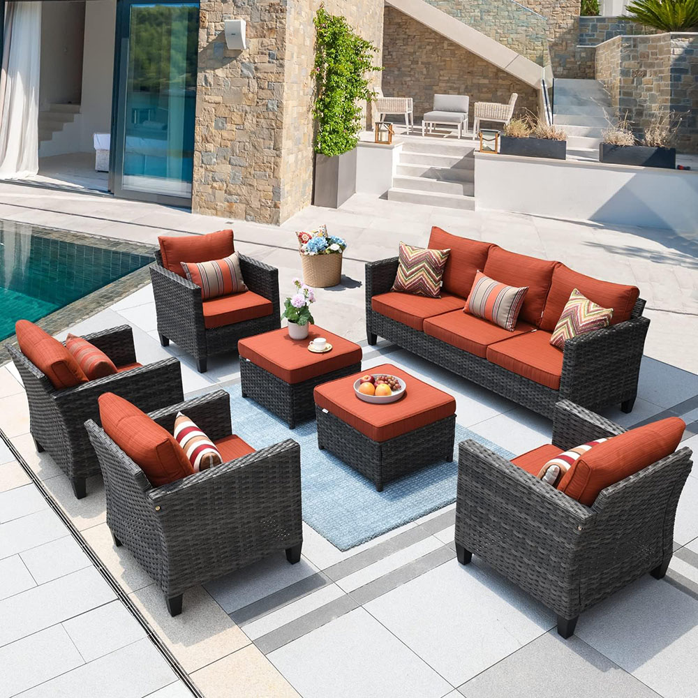 ovios Patio Furniture Set, Outdoor Wicker Rattan Sofa Couch with Chairs