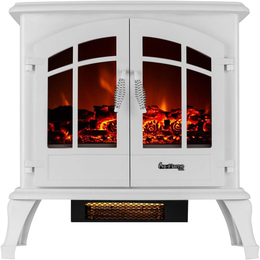 Jasper Freestanding Electric Fireplace Stove Heater - Realistic 3-D Log and Fire Effect