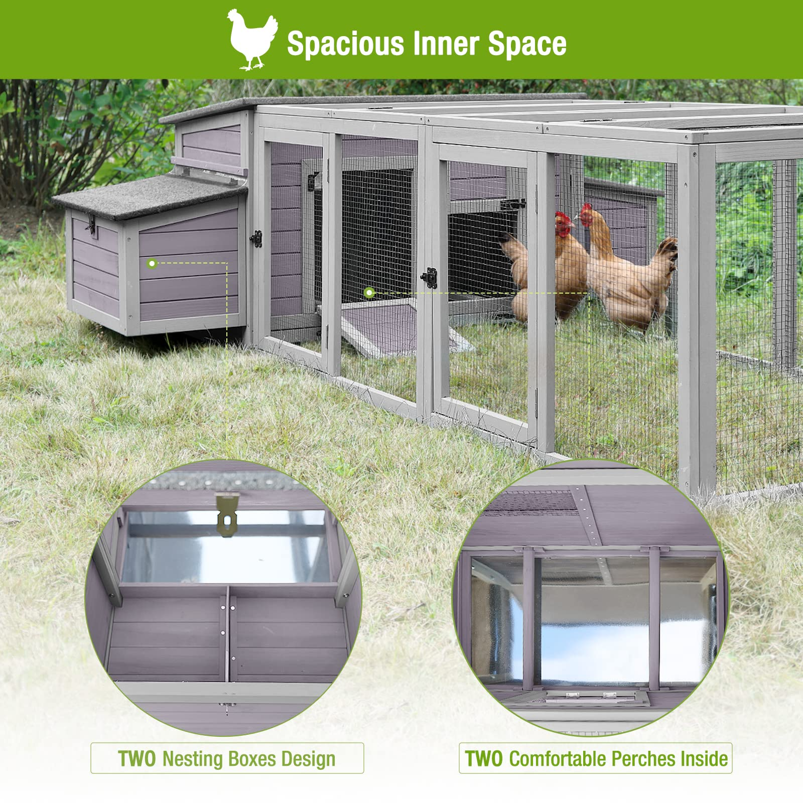 【Home&Garden】【BS】103in Large Chicken Coop Outdoor Wooden Chicken House, Hen House Poultry Cage for 4-6 Hens