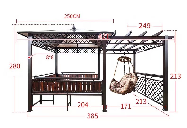 【Gazebo】【BS】Outdoor gazebo hanging chair villa garden antiseptic wood four-corner pavilion