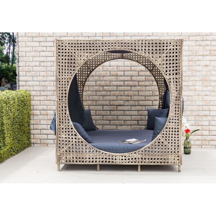 Bousquet 72'' Wide Outdoor Wicker Patio Daybed with Cushions