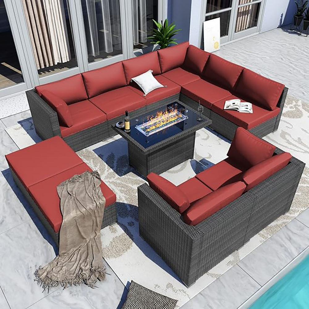 BULEXYARD Grey PE Wicker Patio Furniture Sectional Conversation Sofa Set