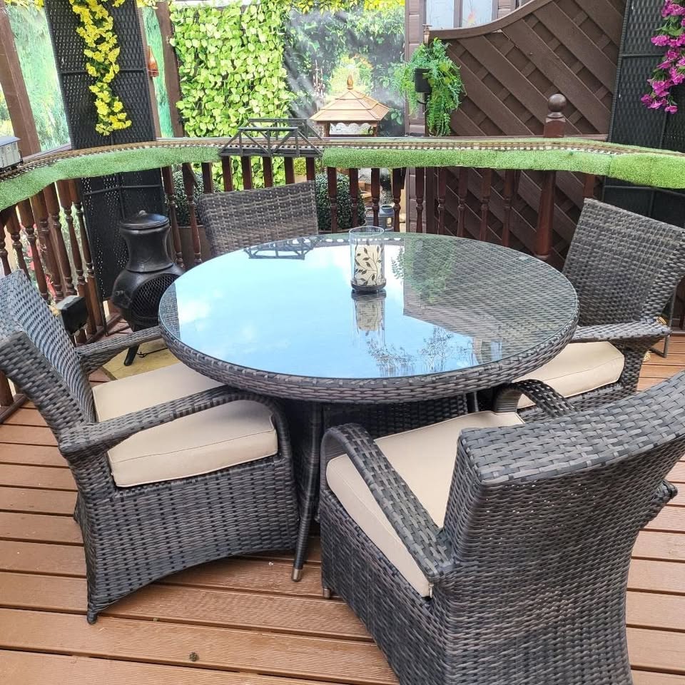 4 Seat Round Rattan Dining Table Chair Garden Furniture